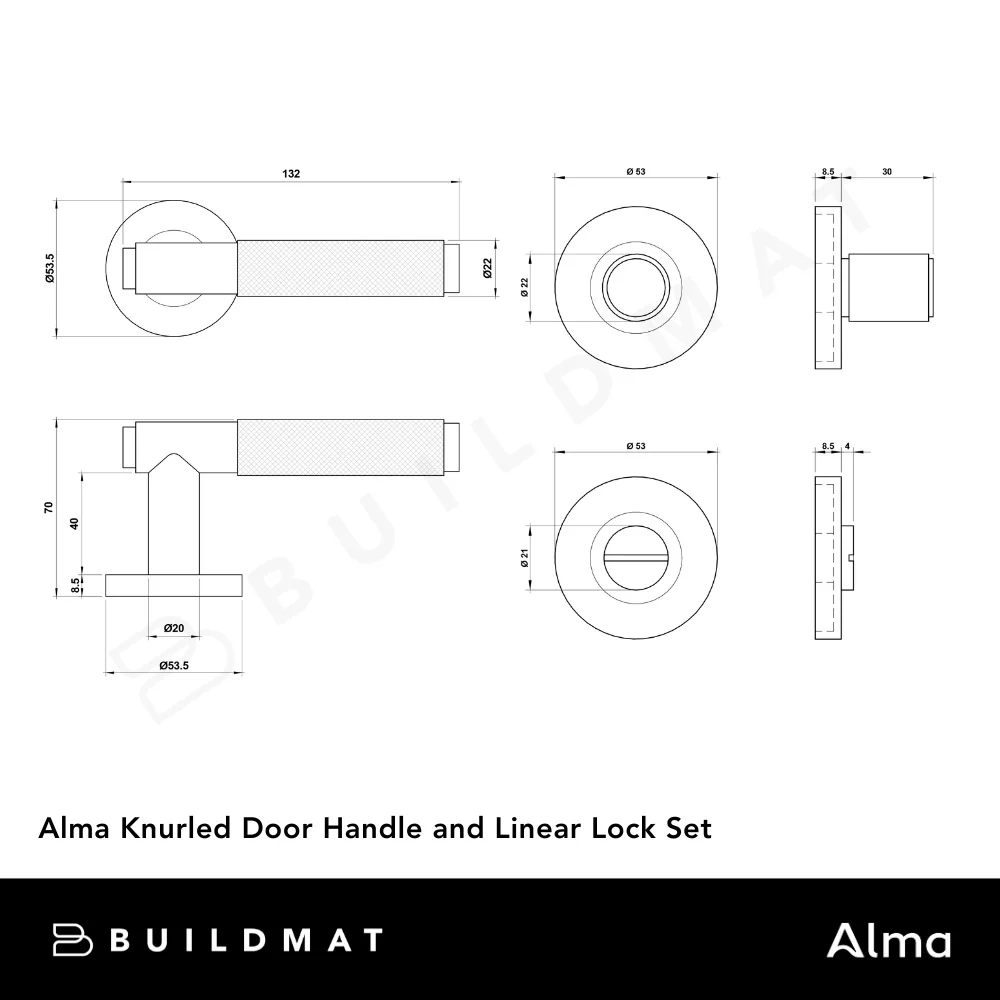 Alma Brushed Brass Gold Knurled Door Handle with Linear Lock Set - Image 6