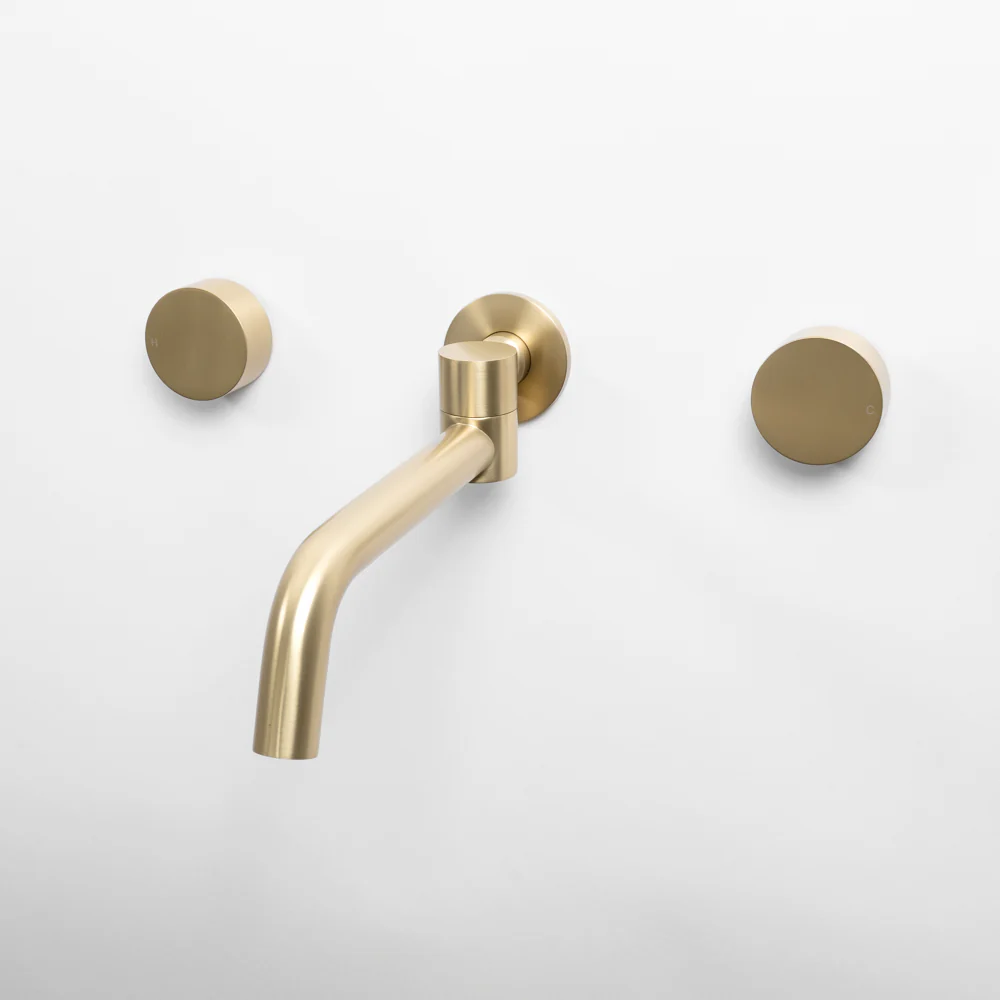 Alma Brushed Brass Gold Simple Circle Handles and Swivel Wall Spout Set - Image 2