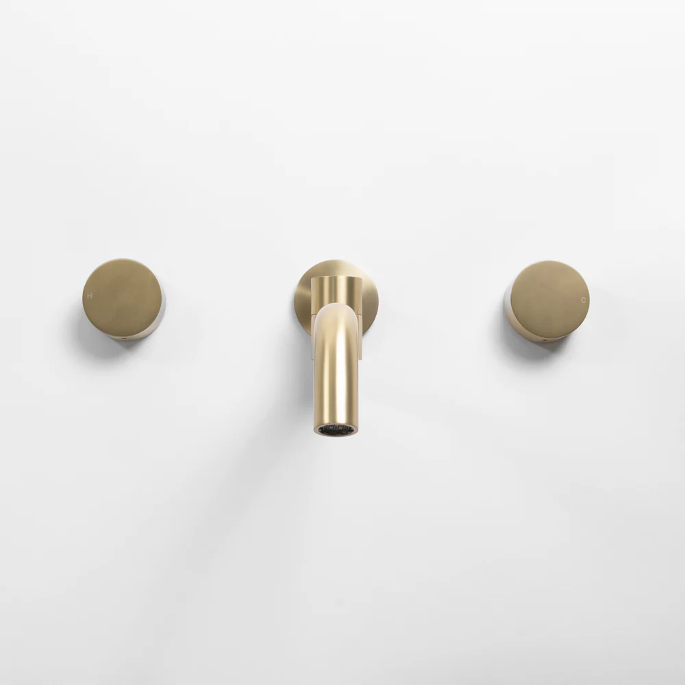 Alma Brushed Brass Gold Simple Circle Handles and Swivel Wall Spout Set - Image 4