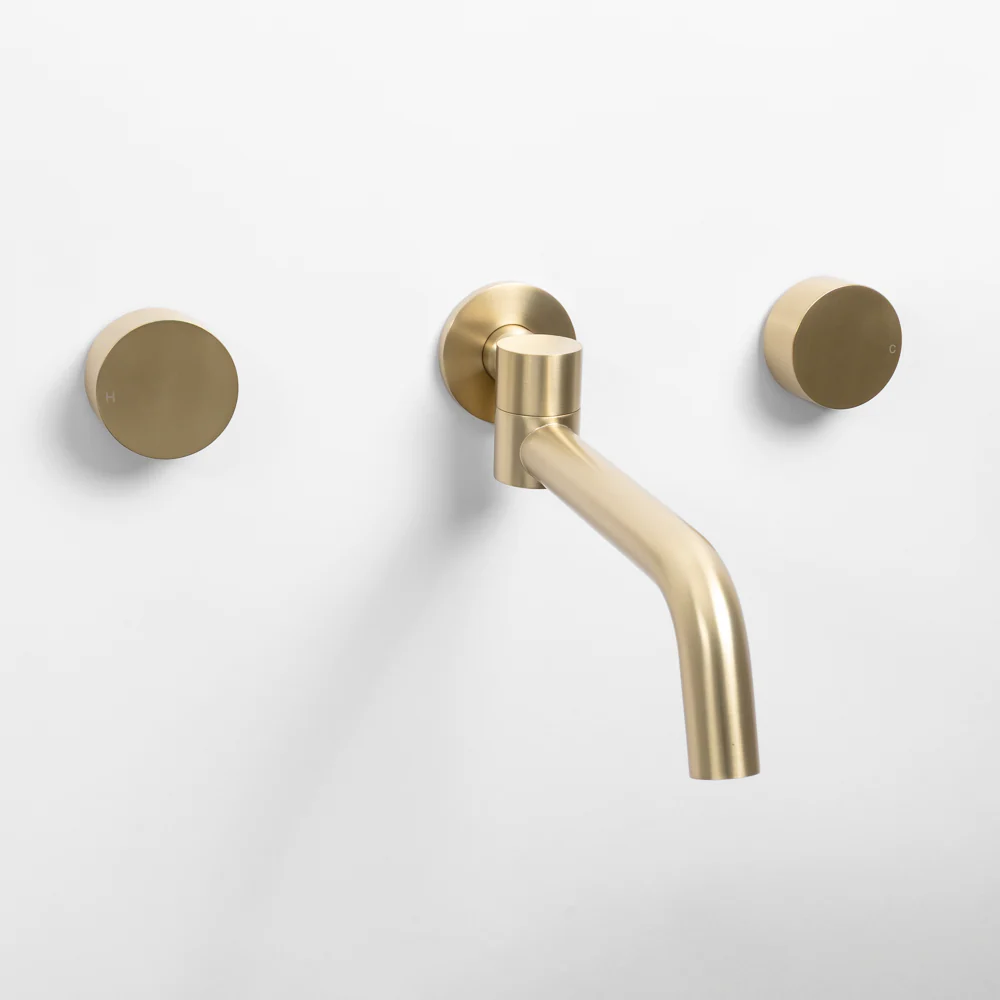 Alma Brushed Brass Gold Simple Circle Handles and Swivel Wall Spout Set - Image 5