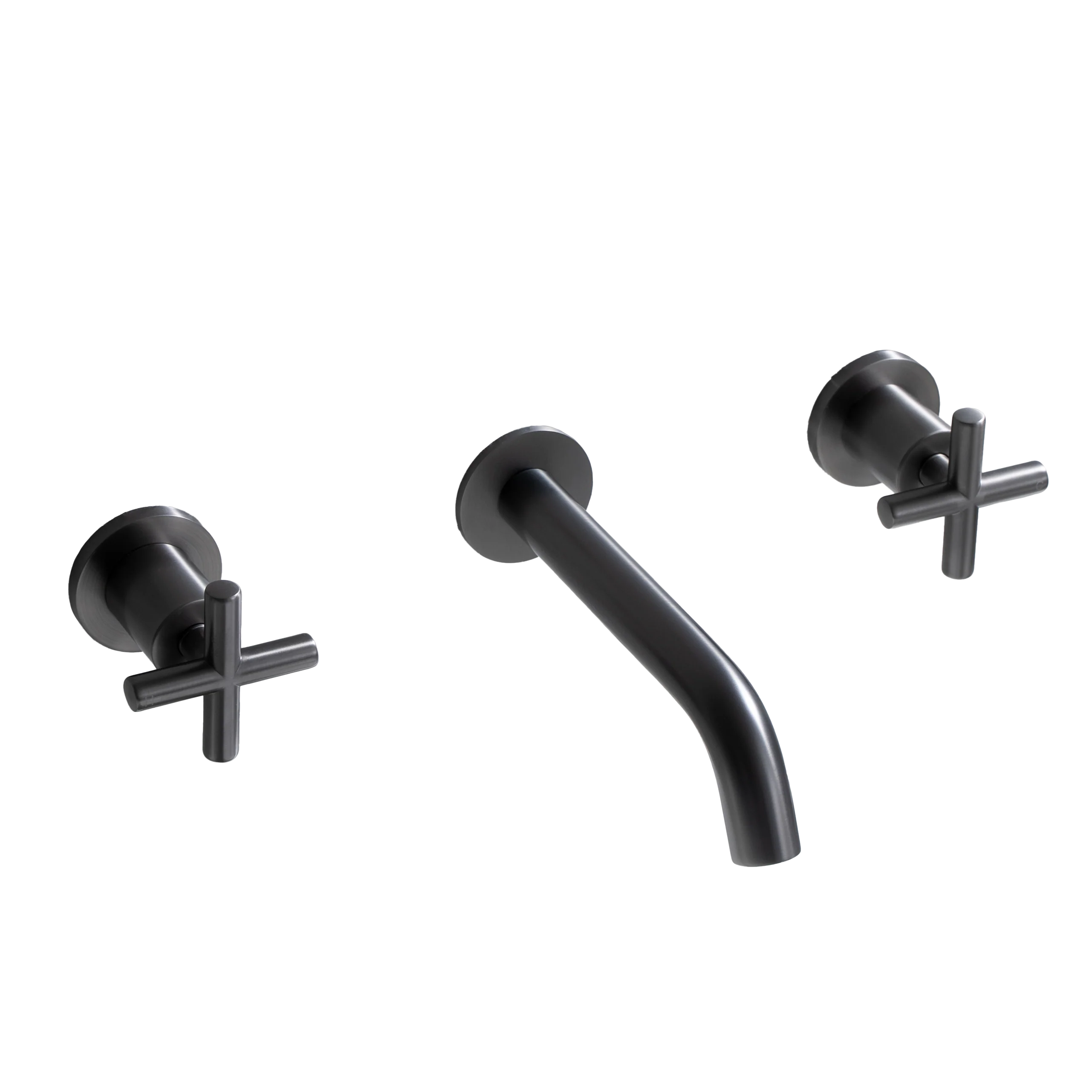 Alma Brushed Gunmetal Cross Tap Handles and Wall Spout Set