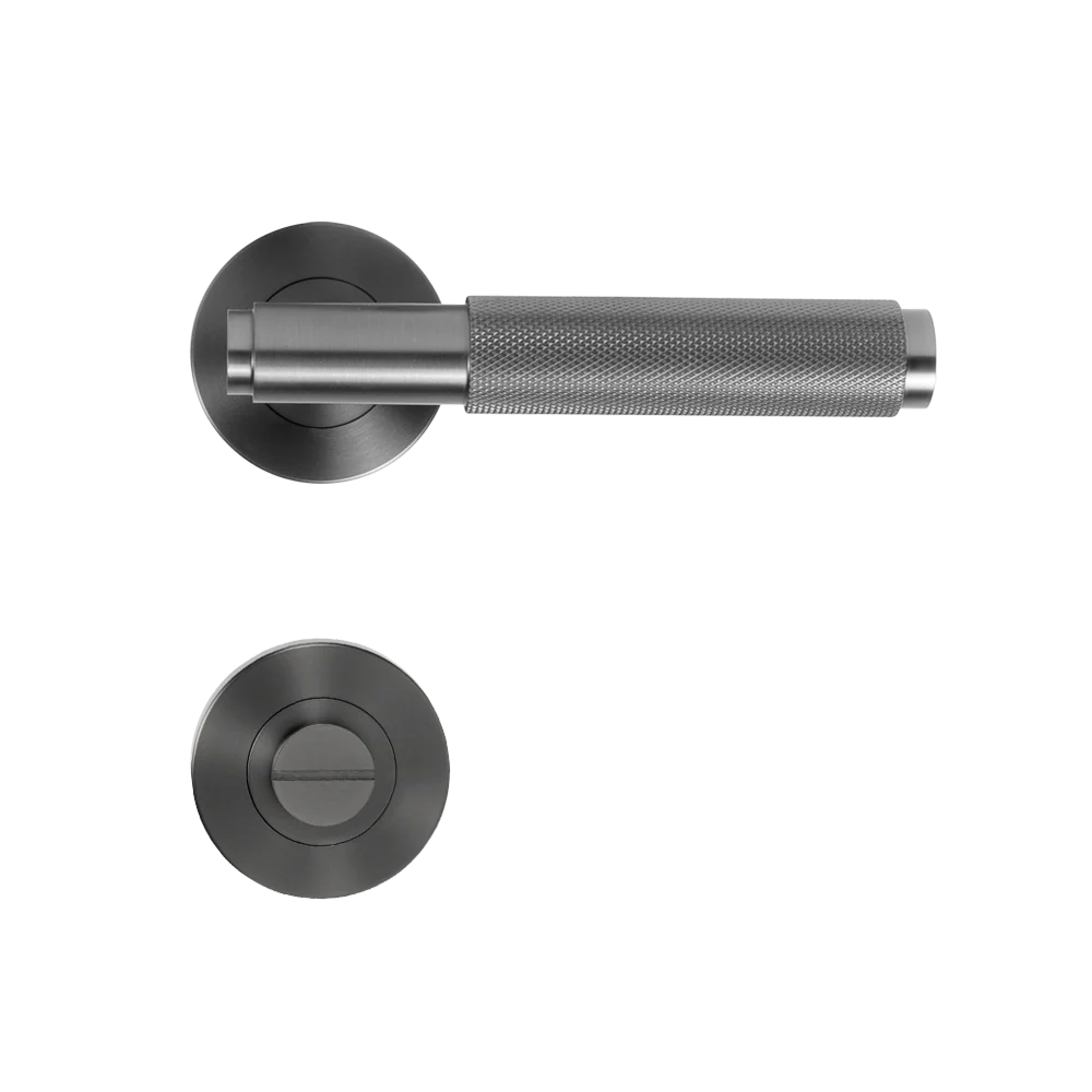 Alma Brushed Gunmetal Door Handle Knurled with Linear Lock Set