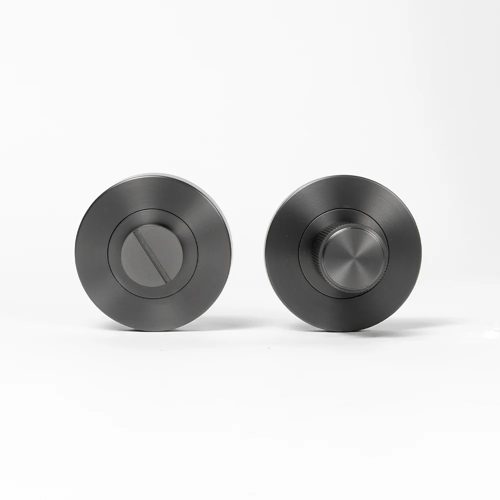 Alma Brushed Gunmetal Door Handle Knurled with Linear Lock Set - Image 4