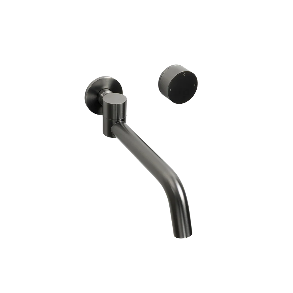 Alma Brushed Gunmetal Progressive Circle Mixer and Swivel Wall Spout Set - Image 3