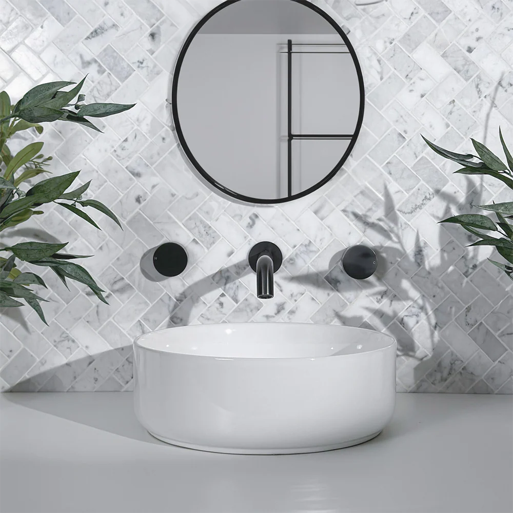 Alma Brushed Gunmetal Simple Circle Handles and Wall Spout Set - Image 2