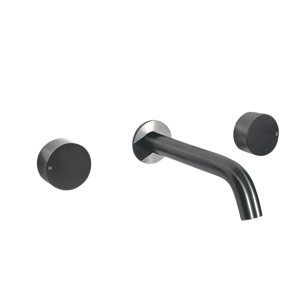 Alma Brushed Gunmetal Simple Circle Handles and Wall Spout Set - Image 3