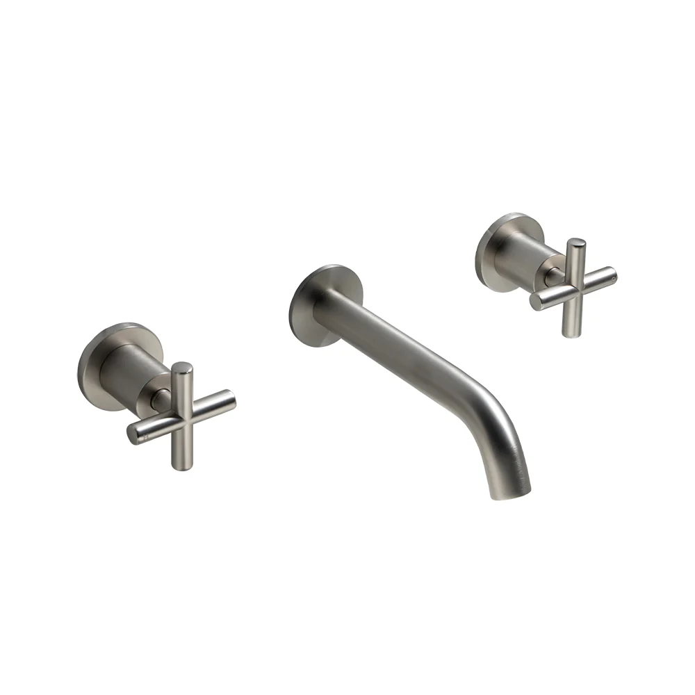 Alma Brushed Nickel Cross Tap Handles and Wall Spout Set - Image 2