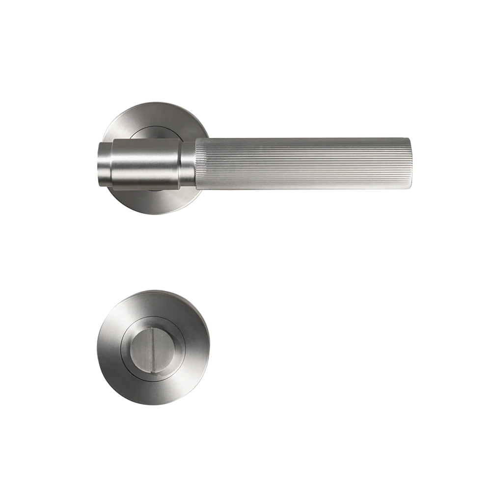 Alma Brushed Nickel Linear Door Handle with Linear Lock Set