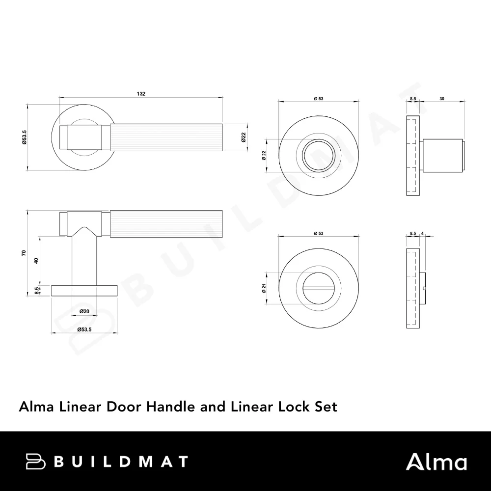 Alma Brushed Nickel Linear Door Handle with Linear Lock Set - Image 5