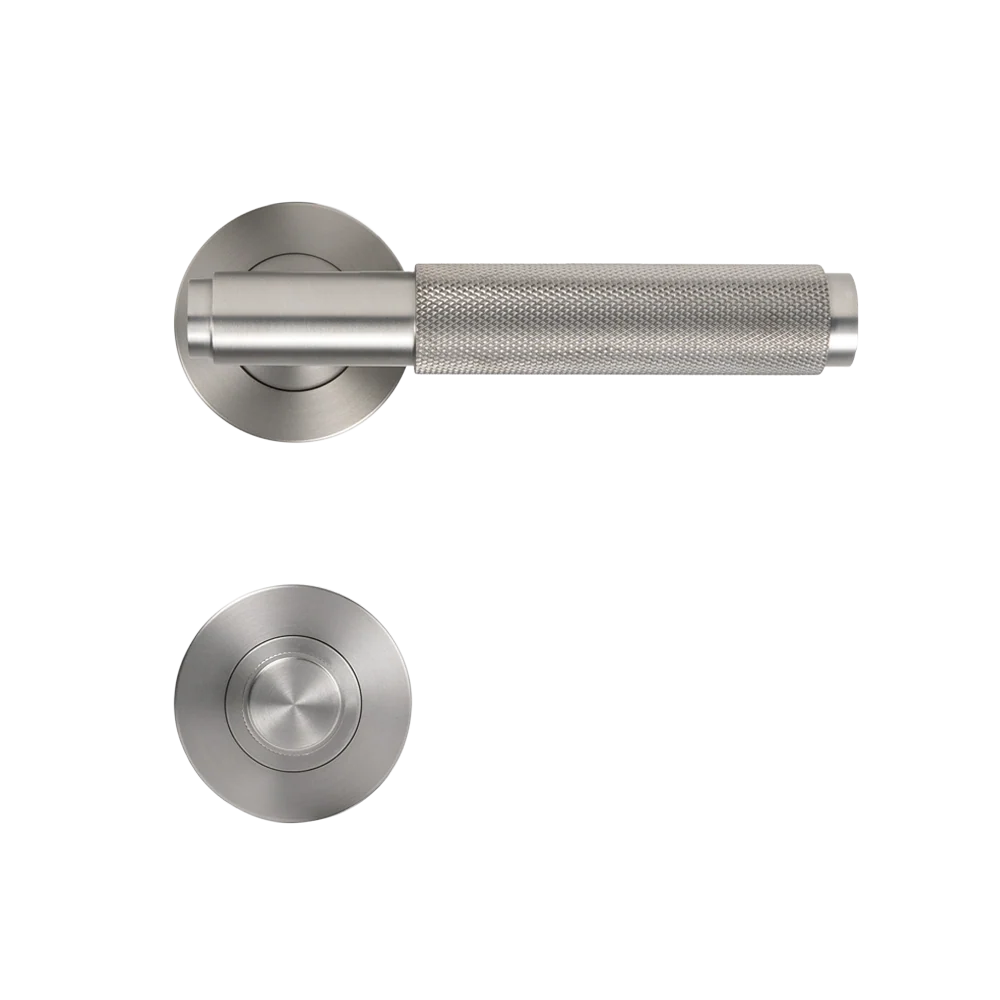Alma Brushed Nickel Door Handle Knurled with Linear Lock Set - Image 3