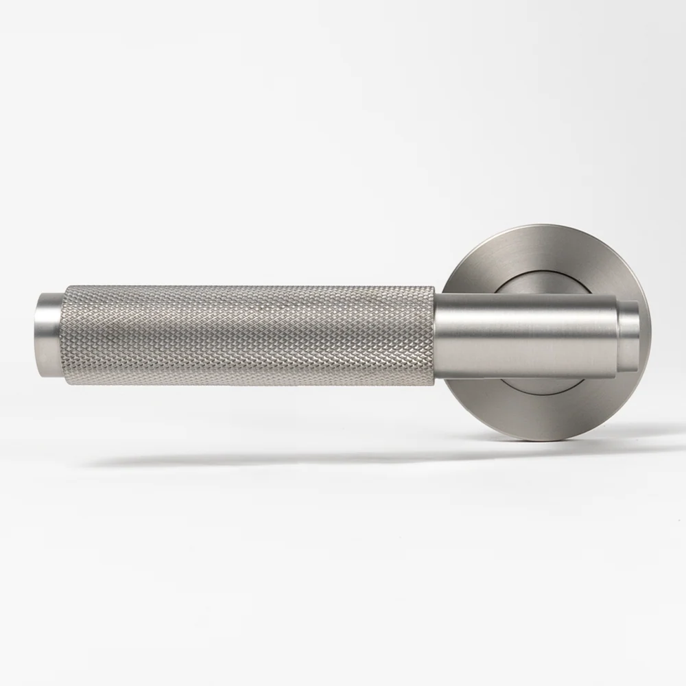 Alma Brushed Nickel Door Handle Knurled with Linear Lock Set - Image 5