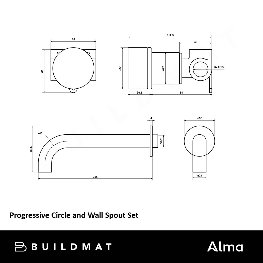 Alma Brushed Nickel Progressive Circle and Wall Spout Set - Image 5