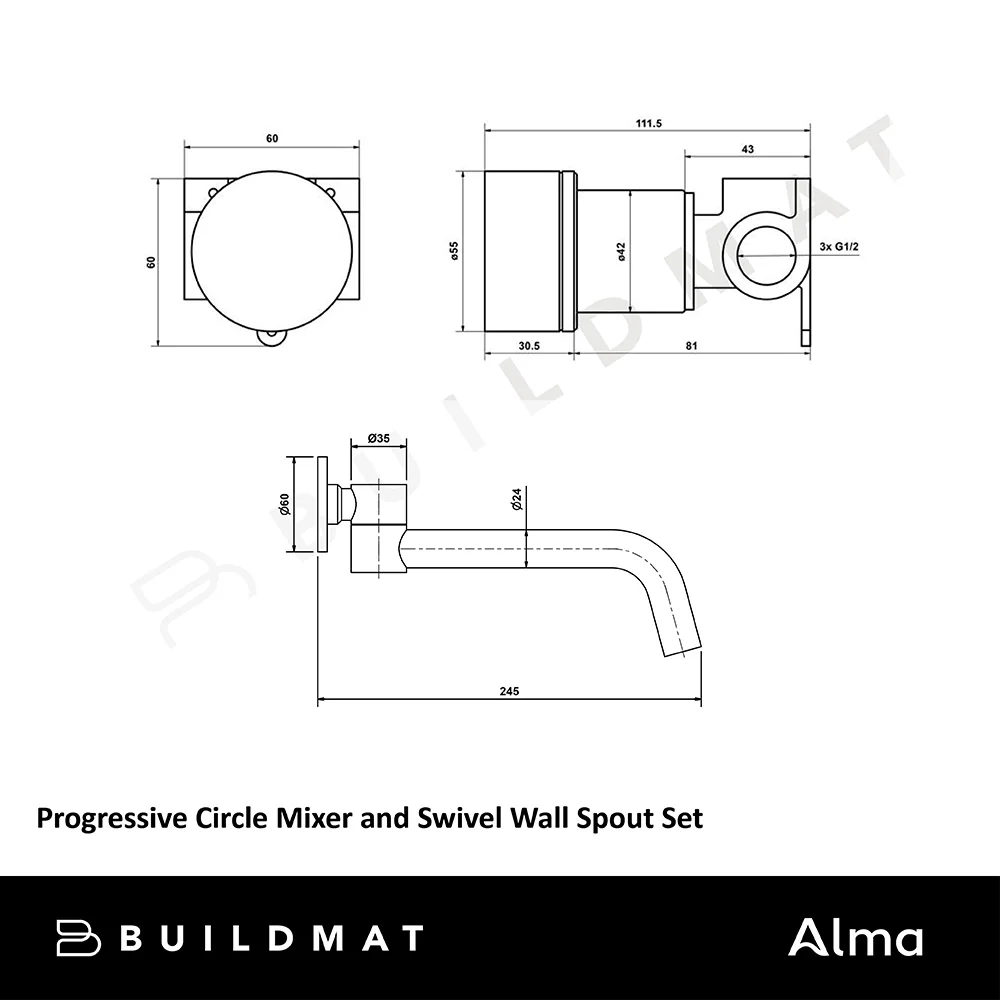 Alma Brushed Nickel Progressive Circle Mixer and Swivel Wall Spout Set - Image 5