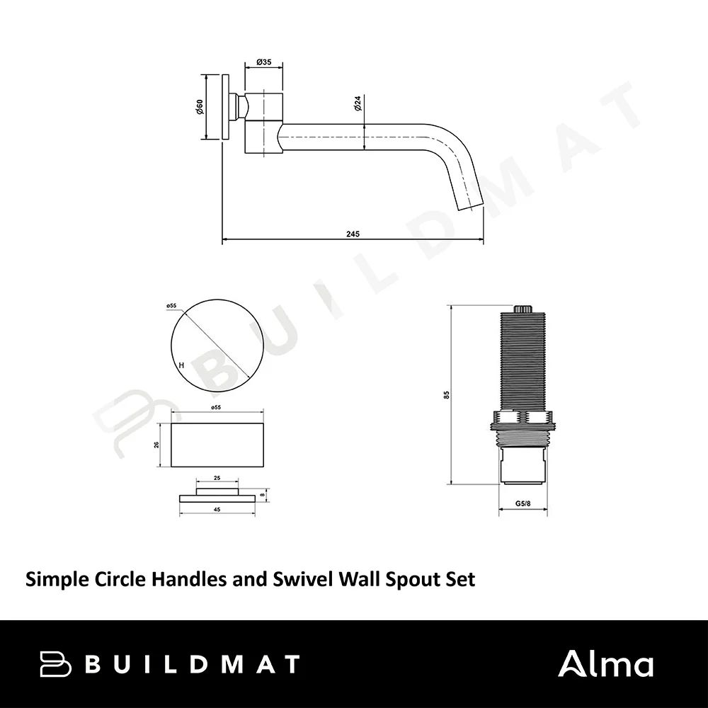 Alma Brushed Nickel Simple Circle Handles and Swivel Wall Spout Set - Image 6