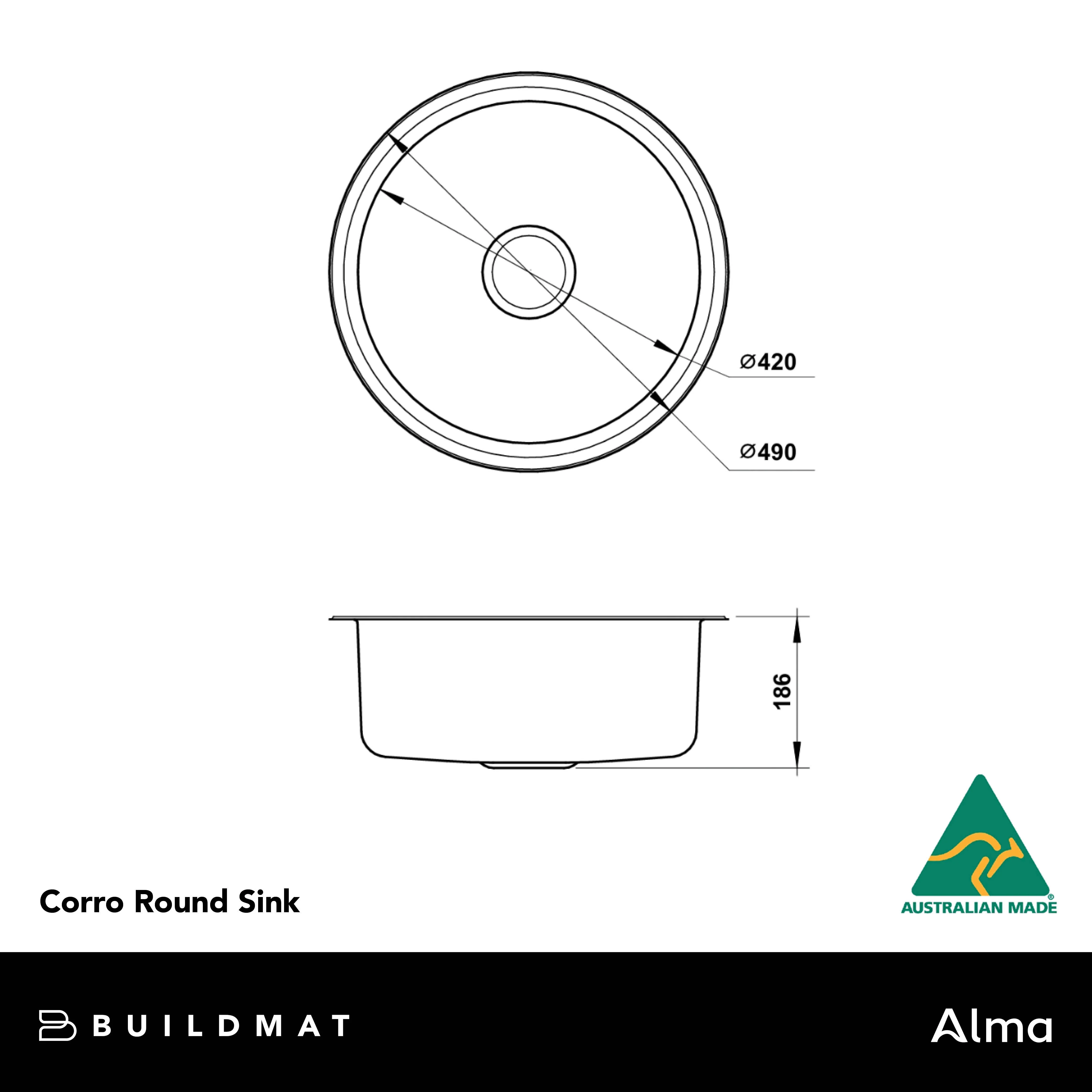 Alma Corro Australian Made Stainless Steel Round Sink - Image 5