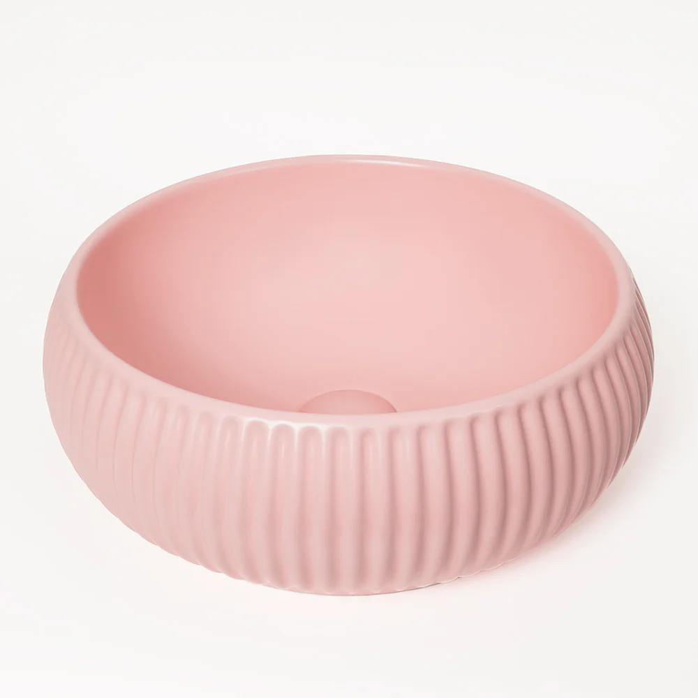 Alma Freya Matte Pink Fluted Ceramic Basin - Image 6