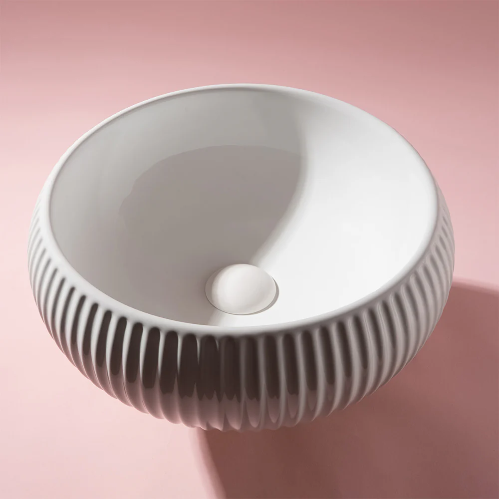 Alma Freya Gloss White Fluted Ceramic Basin - Image 2