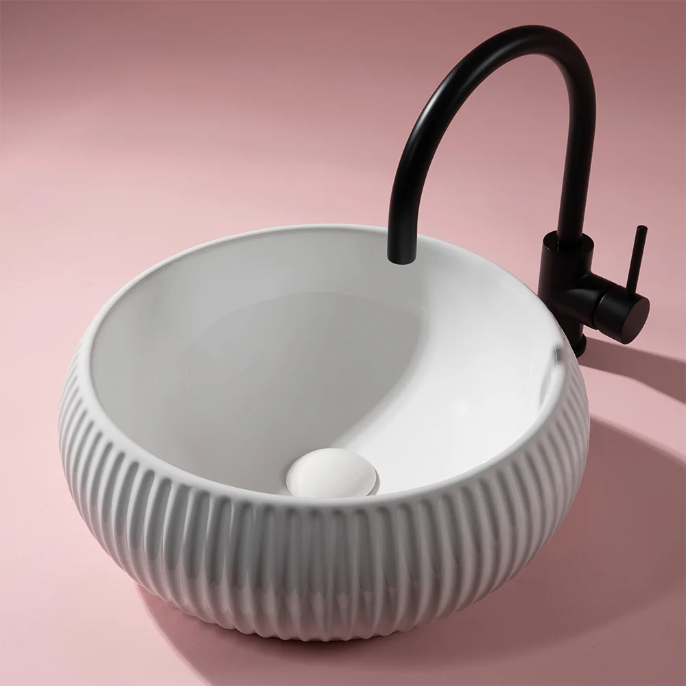 Alma Freya Gloss White Fluted Ceramic Basin - Image 4