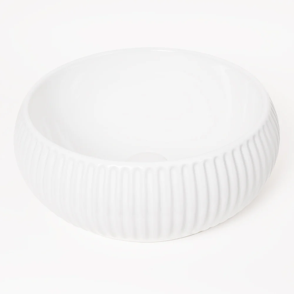 Alma Freya Gloss White Fluted Ceramic Basin - Image 7