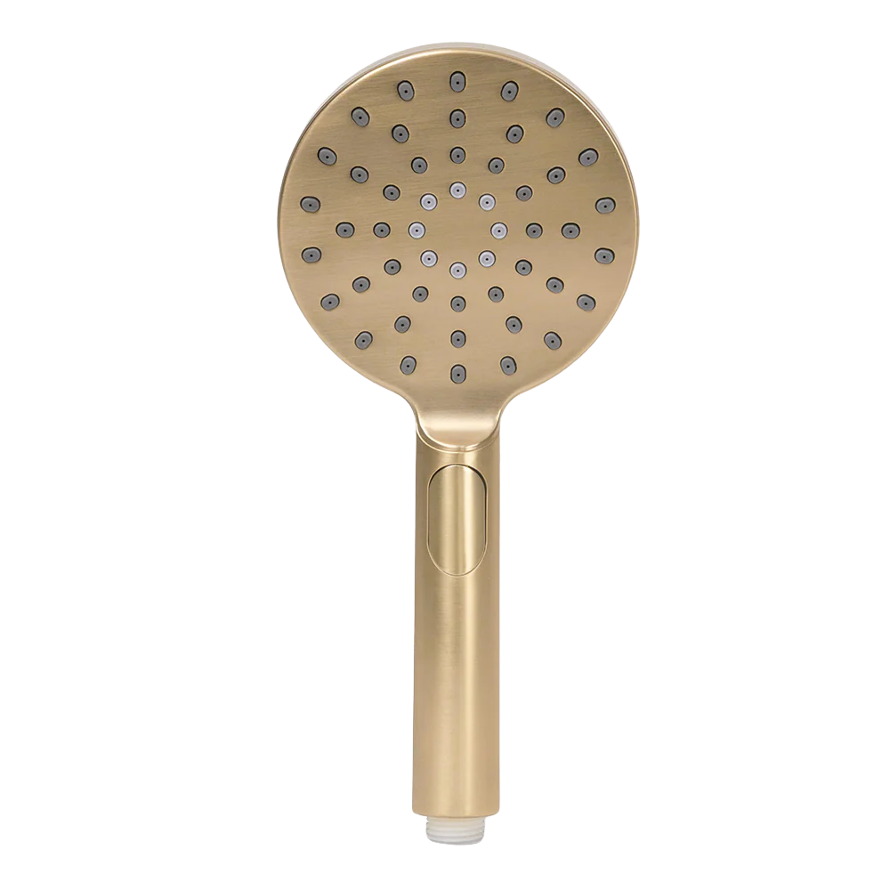 Alma Mira Round Handheld Shower Head Piece Brushed Brass Gold