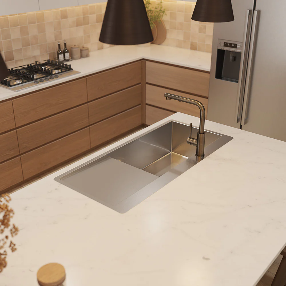 Alma Iver 1080x500 Single Bowl Tap Landing with Right Drain Board Sink - Image 2
