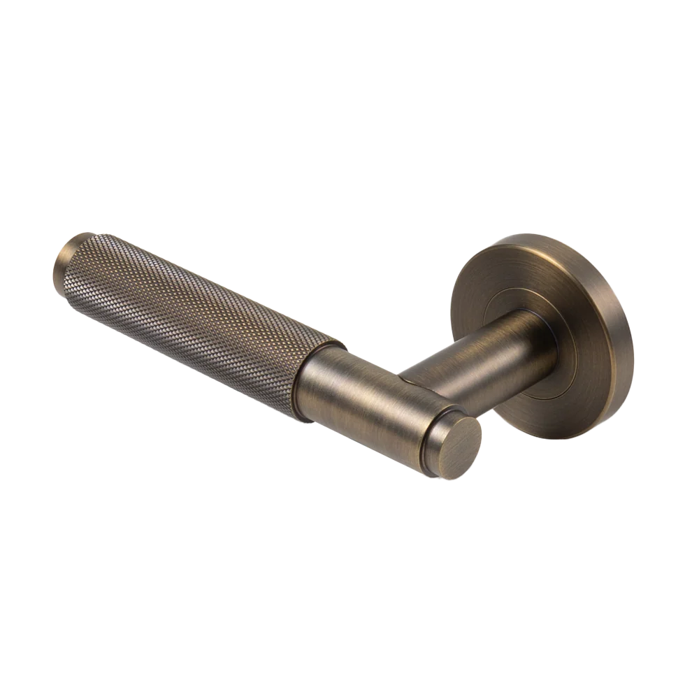 Alma Kani Knurled Dummy Door Handle Brushed Vintage Antique Brass