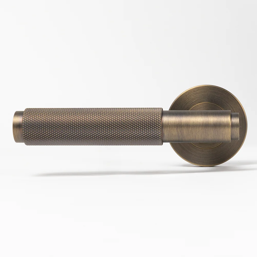 Alma Kani Knurled Dummy Door Handle Brushed Vintage Antique Brass - Image 3