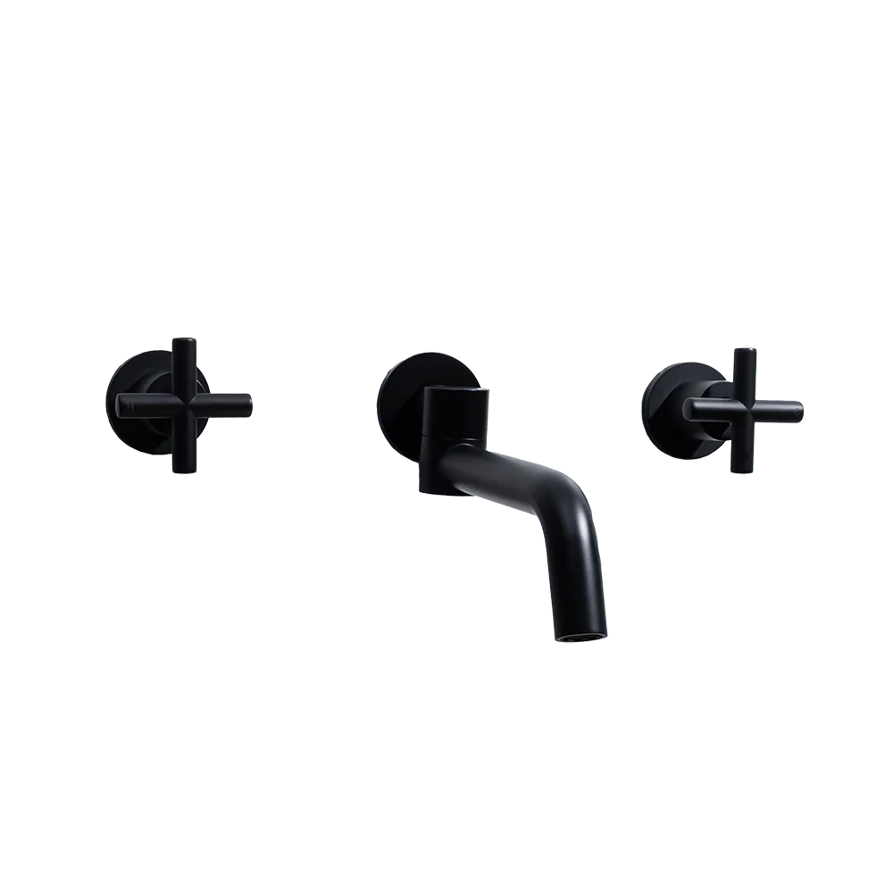 Alma Matte Black Cross Tap Handles and Swivel Wall Spout Set - Image 3