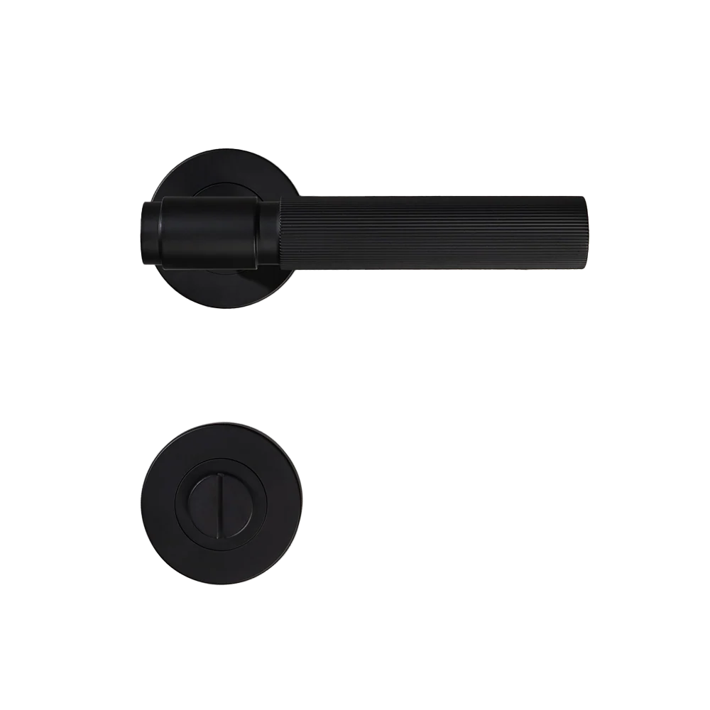Alma Matte Black Linear Door Handle with Linear Lock Set