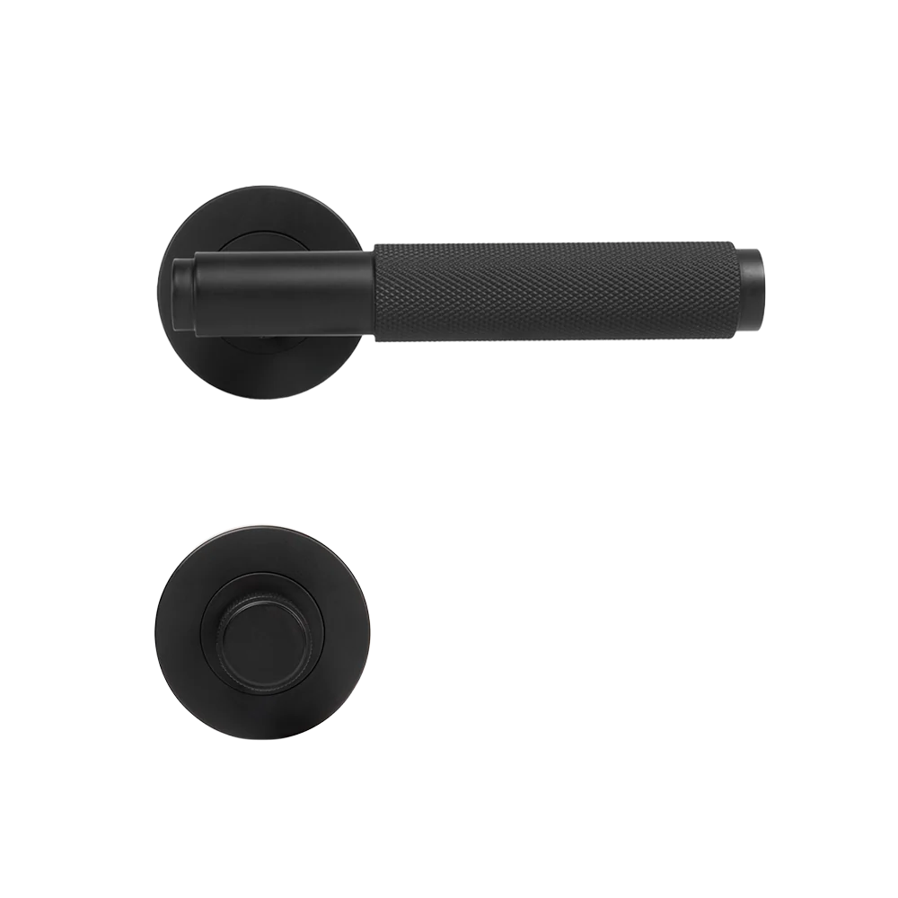 Alma Matte Black Door Handle Knurled with Linear Lock Set - Image 3