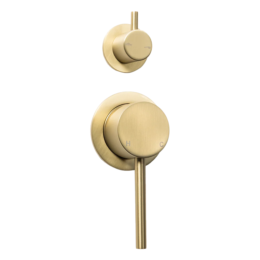 Alma Mira Brushed Brass Gold Wall Mixer with Turn Divertor - Image 3