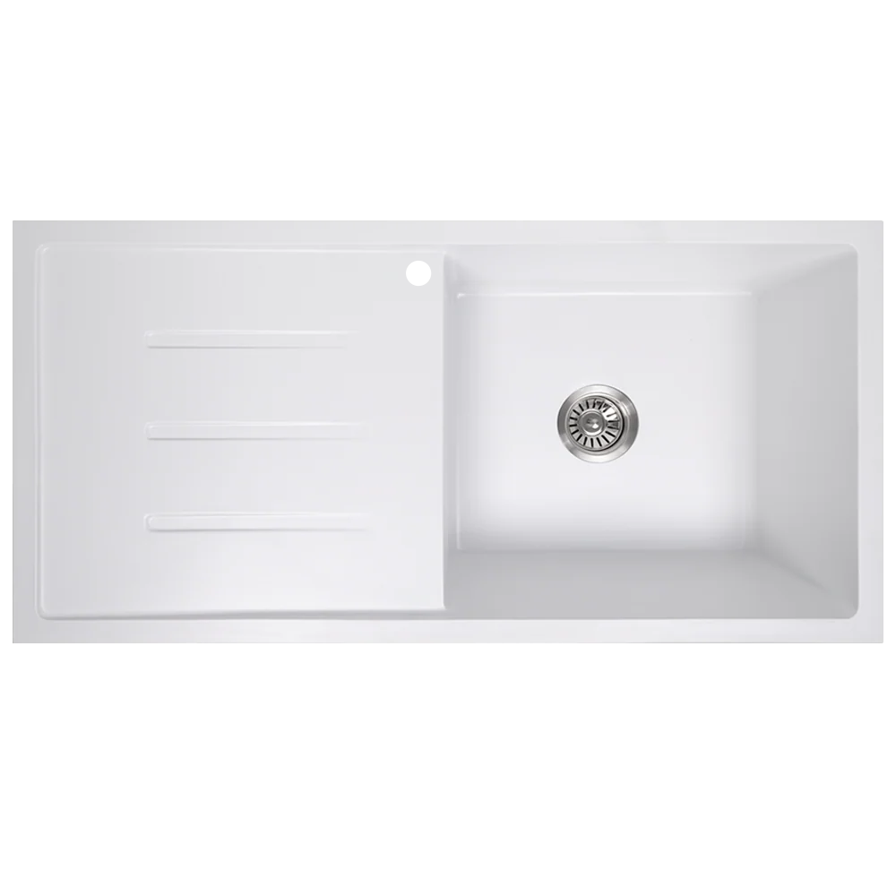Alma Randall 1000x500 White Granite Left Drainboard Single Bowl Tap Landing Sink - Image 3
