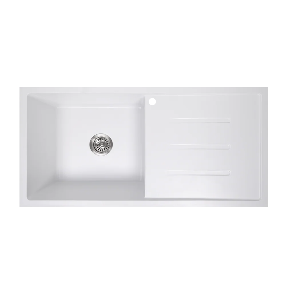 Alma Randall 1000x500 White Granite Right Drainboard Single Bowl Tap Landing Sink