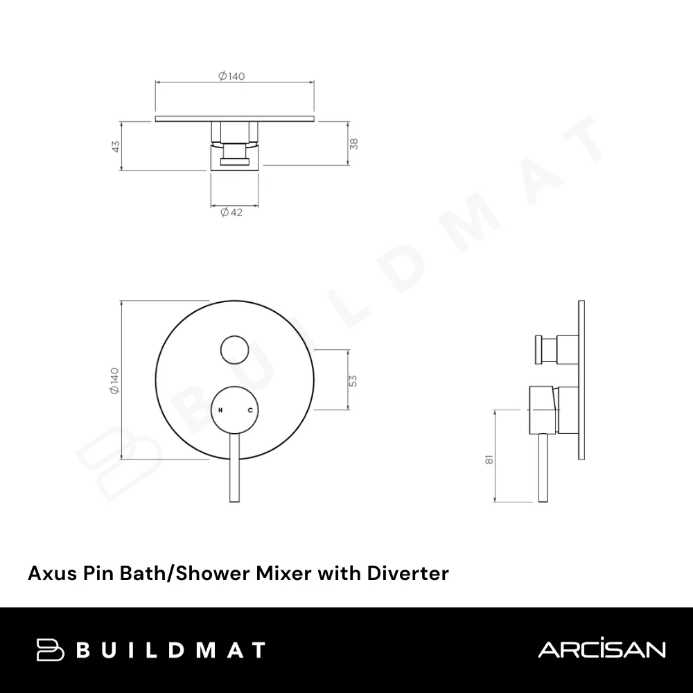Arcisan Axus Pin Bath/Shower Mixer with Diverter (Trim Kit Only) Brushed Brass - Image 4