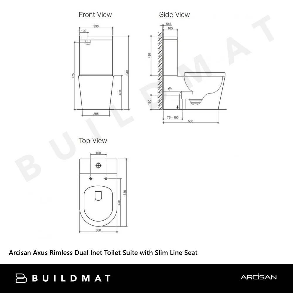 Arcisan Axus Rimless Dual Inlet Toilet Suite with Slim Line Seat White - Image 5