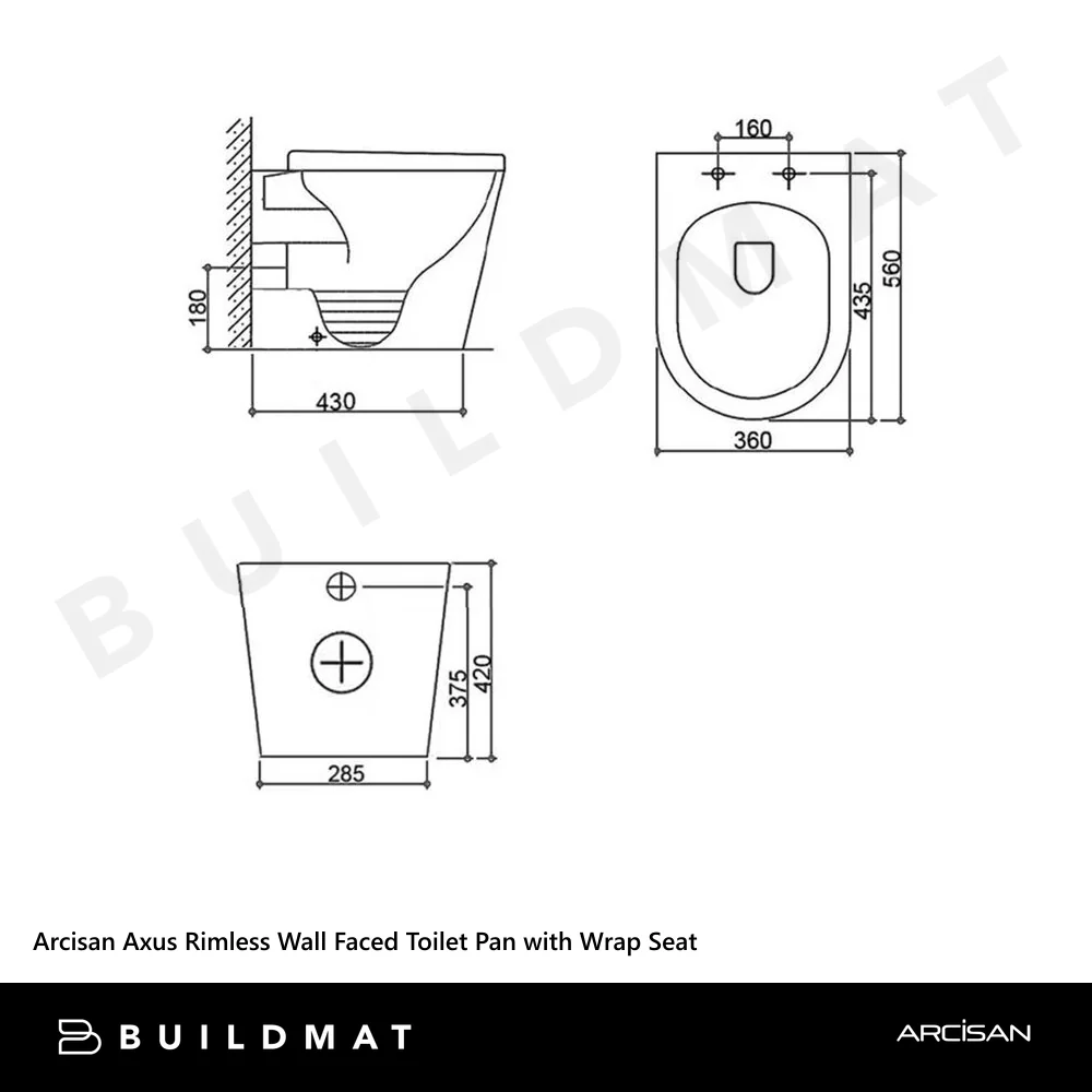 Arcisan Axus Rimless Wall Faced Toilet Pan with Wrap Seat White - Image 4