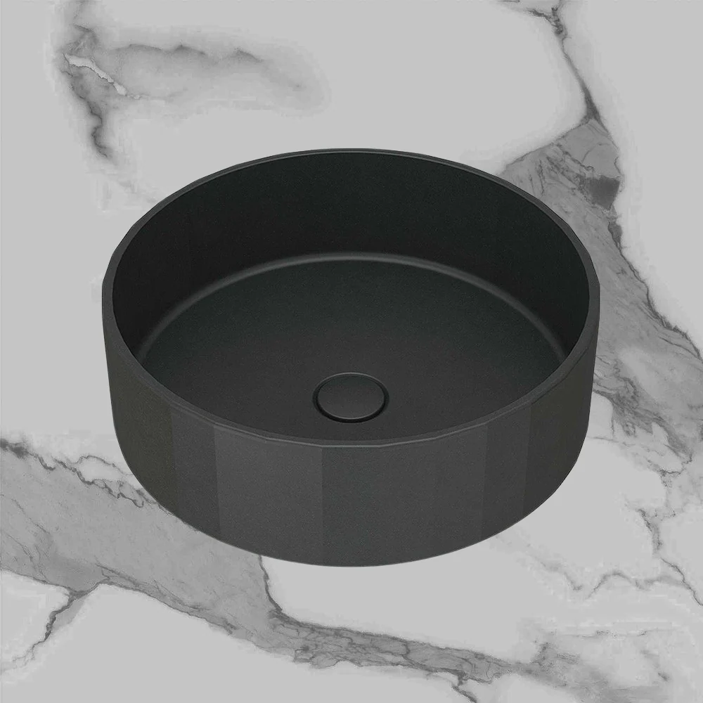 Arcisan Kasta-Lux Fic Above Counter 400mm Faceted Round Basin with Pop Up Waste Charcoal - Image 2