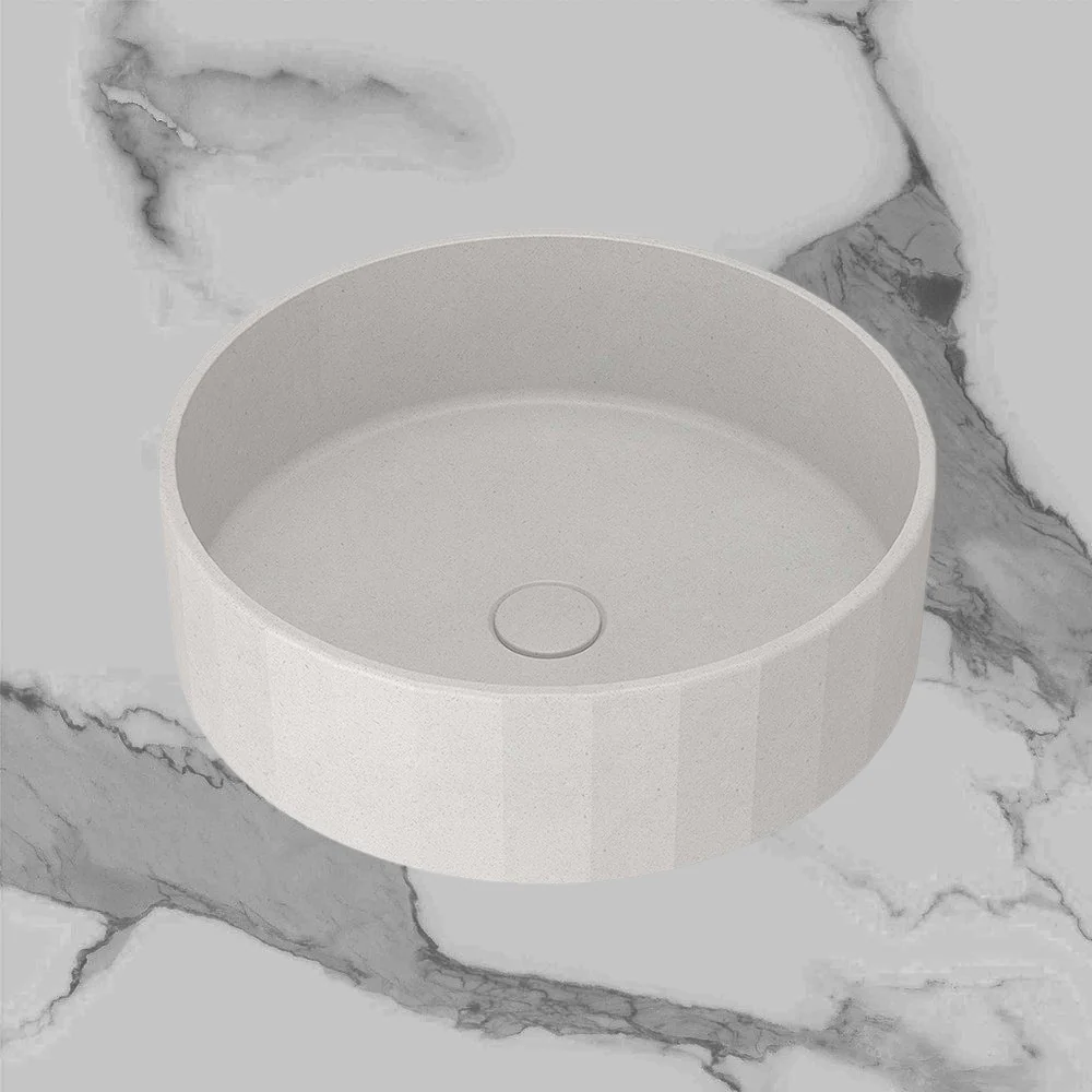 Arcisan Kasta-Lux Fic Above Counter 400mm Faceted Round Basin with Pop Up Waste White Stone - Image 2