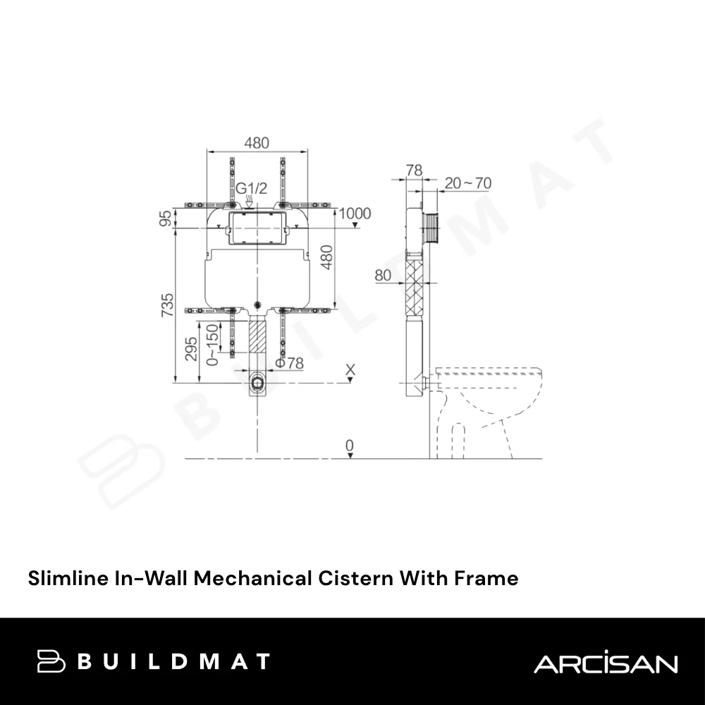 Arcisan Slimline In-Wall Mechanical Cistern With Frame - Image 4