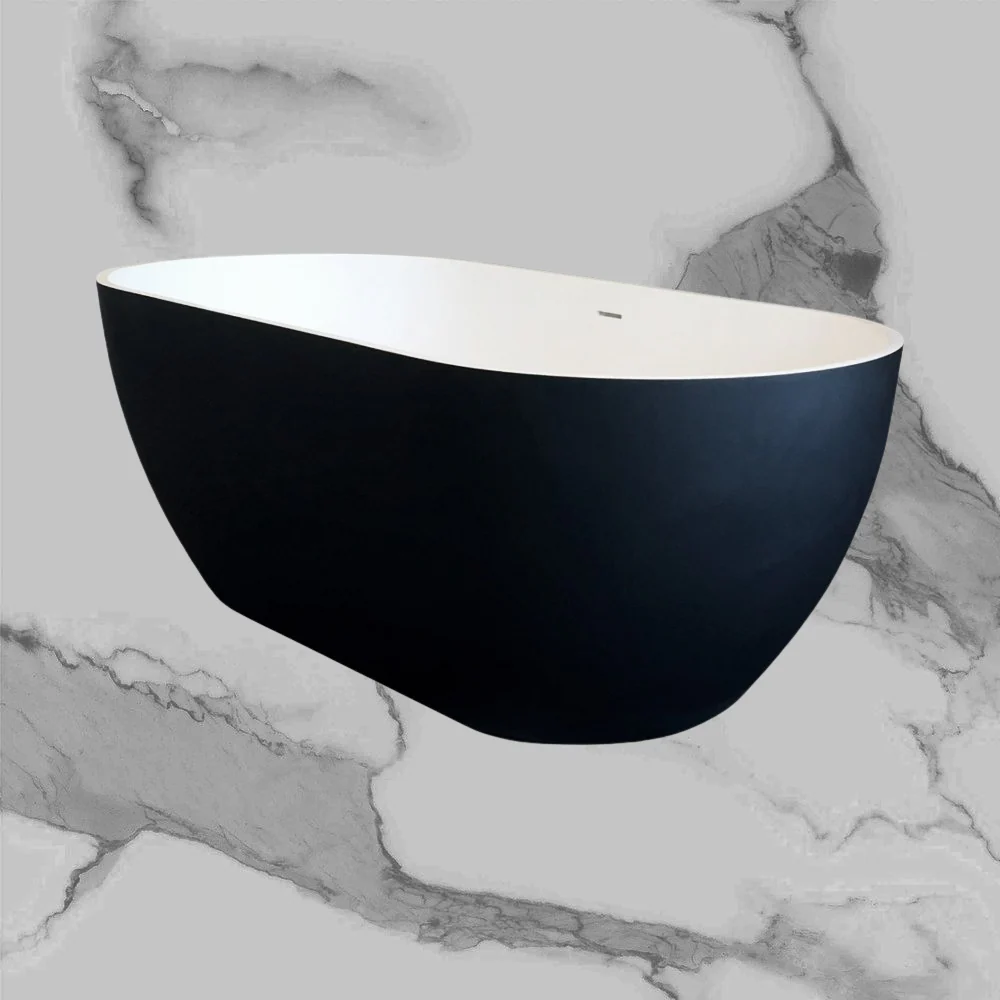 Arcisan Synergii 1500mm Solid Surface Bath with Overflow Matte Black White Interior - Image 2
