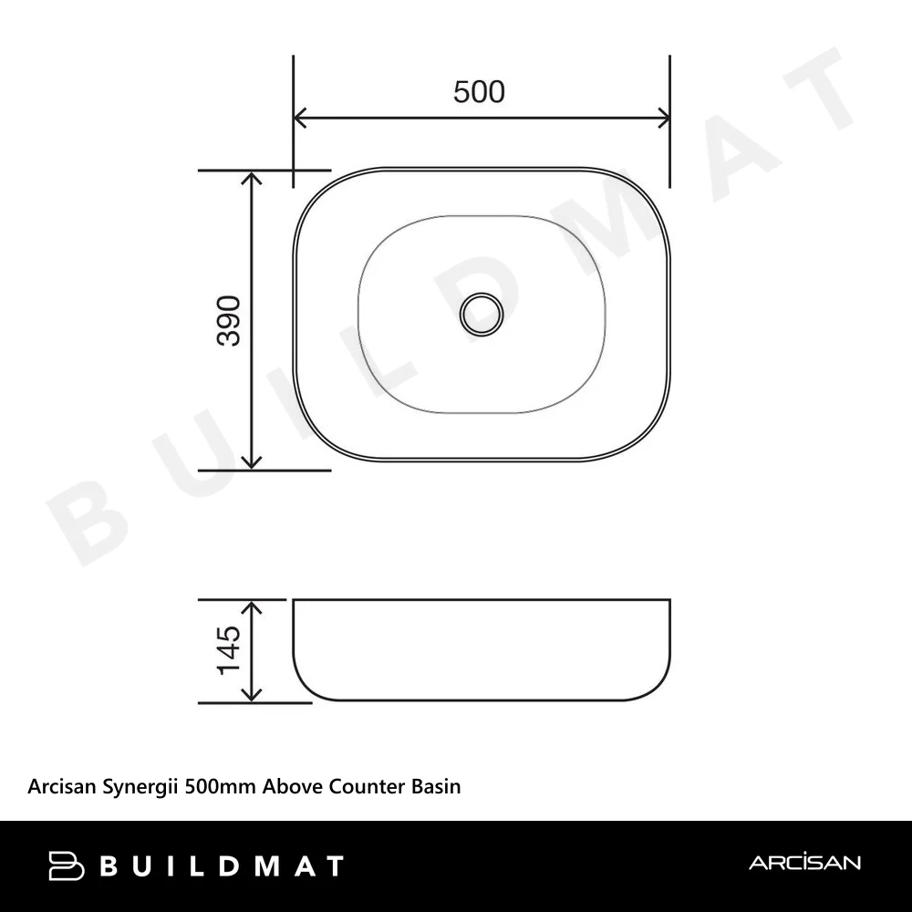 Arcisan Synergii 500mm Above Counter Basin White - Image 4