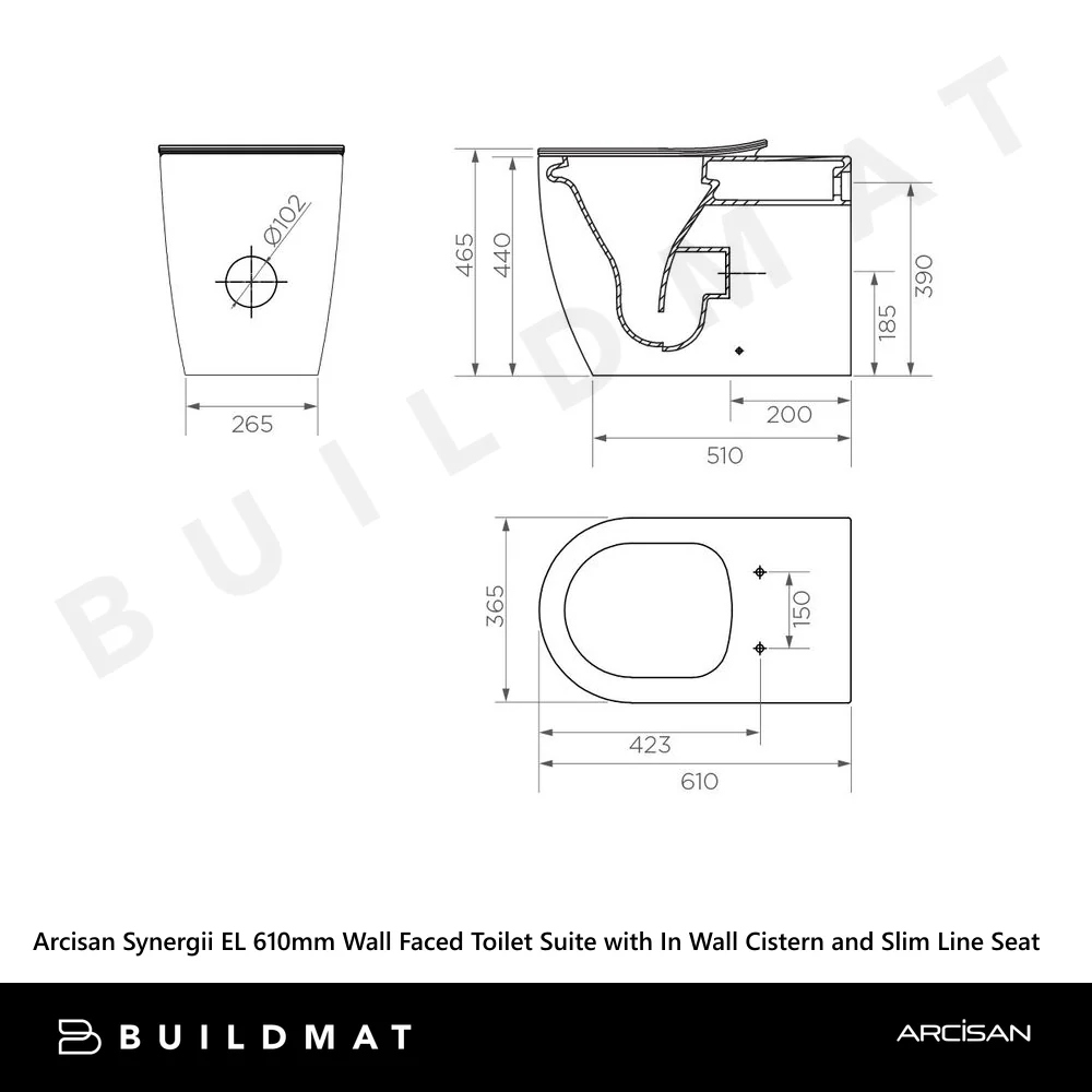 Arcisan Synergii EL 610mm Wall Faced Toilet Suite with In Wall Cistern and Slim Line Seat White - Image 4