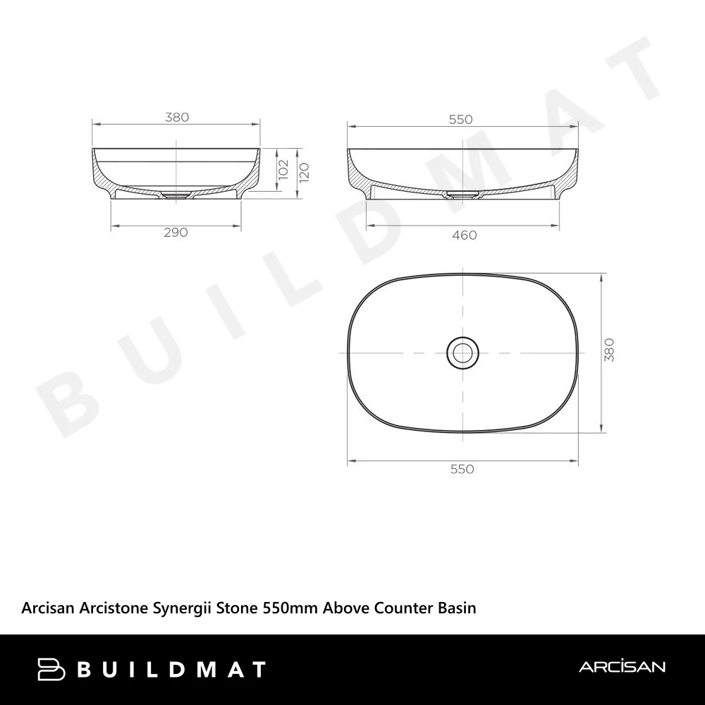 Arcisan Arcistone Synergii Stone 550mm Above Counter Basin Nero Marquina - Image 4