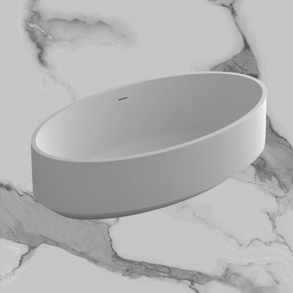 Arcisan Venn 1750mm Solid Surface Oval Bath with Overflow and Pop Up Waste Matte White - Image 2