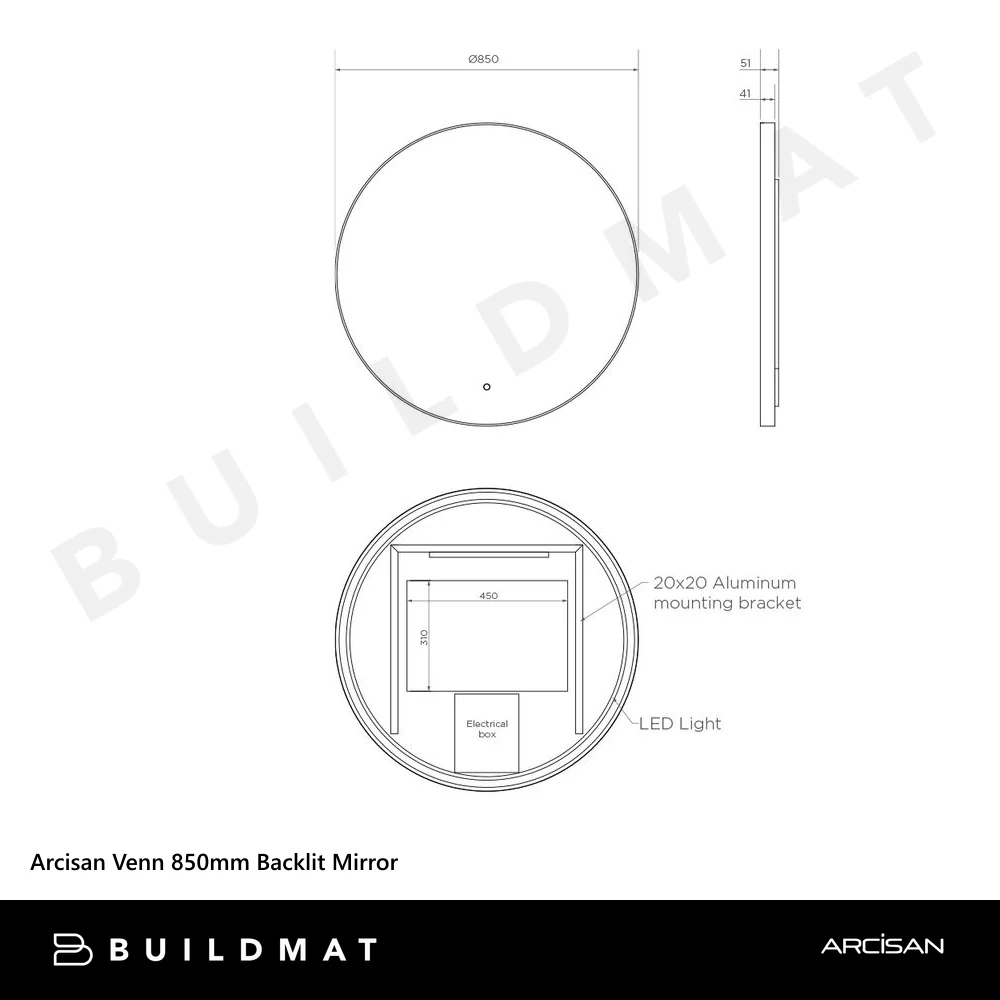 Arcisan Venn 850mm Backlit Mirror Matte Black - Image 4
