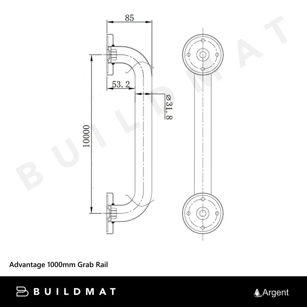 Argent Advantage 1000mm Grab Rail Stainless Steel - Image 4
