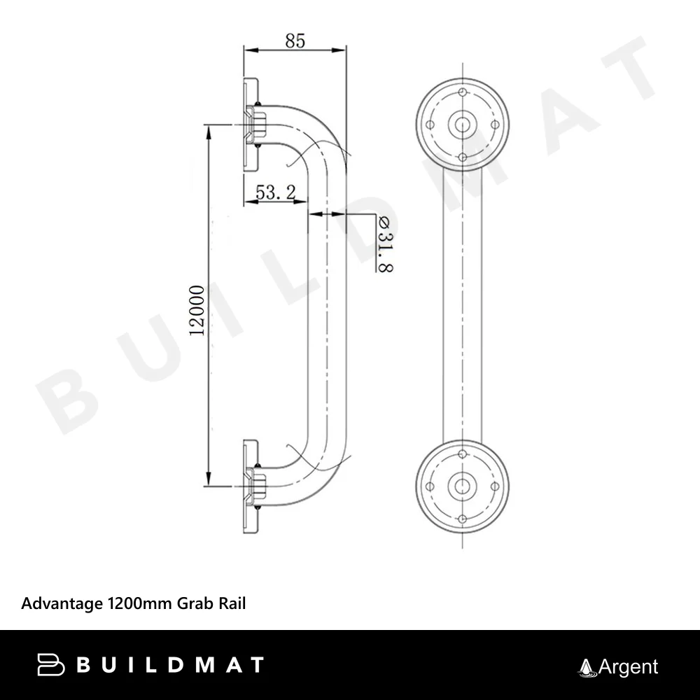 Argent Advantage 1200mm Grab Rail Stainless Steel - Image 4
