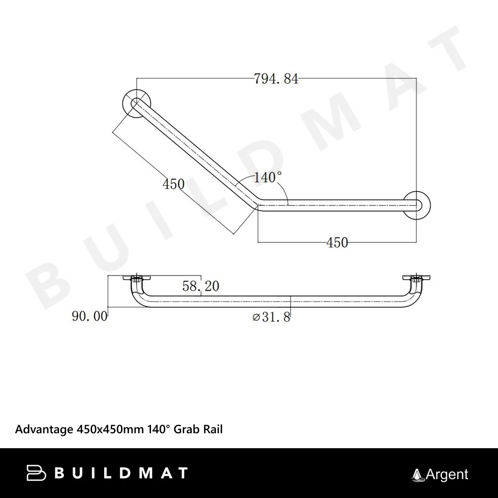 Argent Advantage 450x450mm 140 degree Grab Rail Matte Black - Image 4