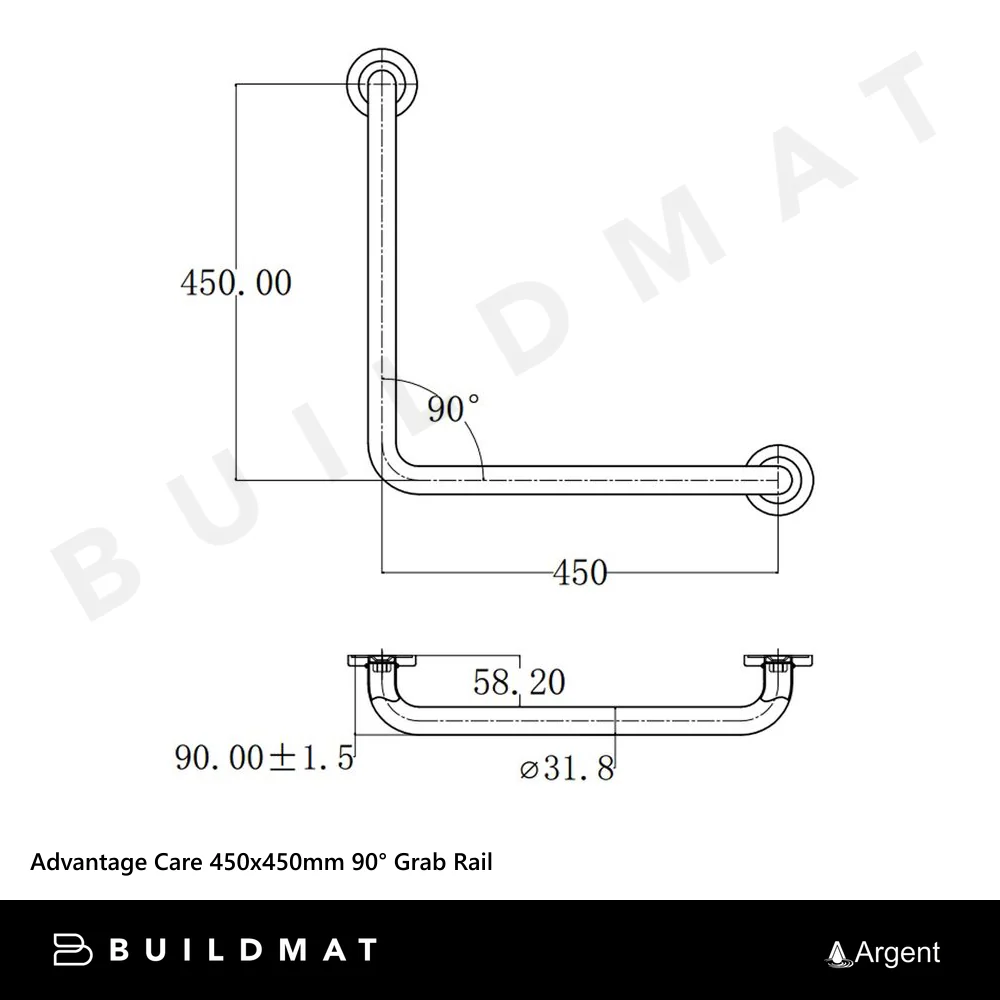 Argent Advantage Care 450x450mm 90 degree Grab Rail Stainless Steel - Image 4