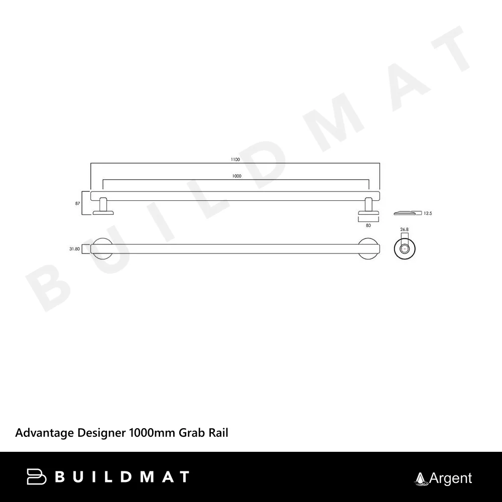 Argent Advantage Designer 1000mm Grab Rail Brushed Nickel - Image 4
